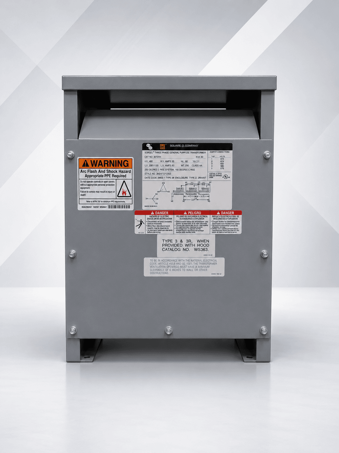 30 kVA 480V to 208/120V dry-type transformer