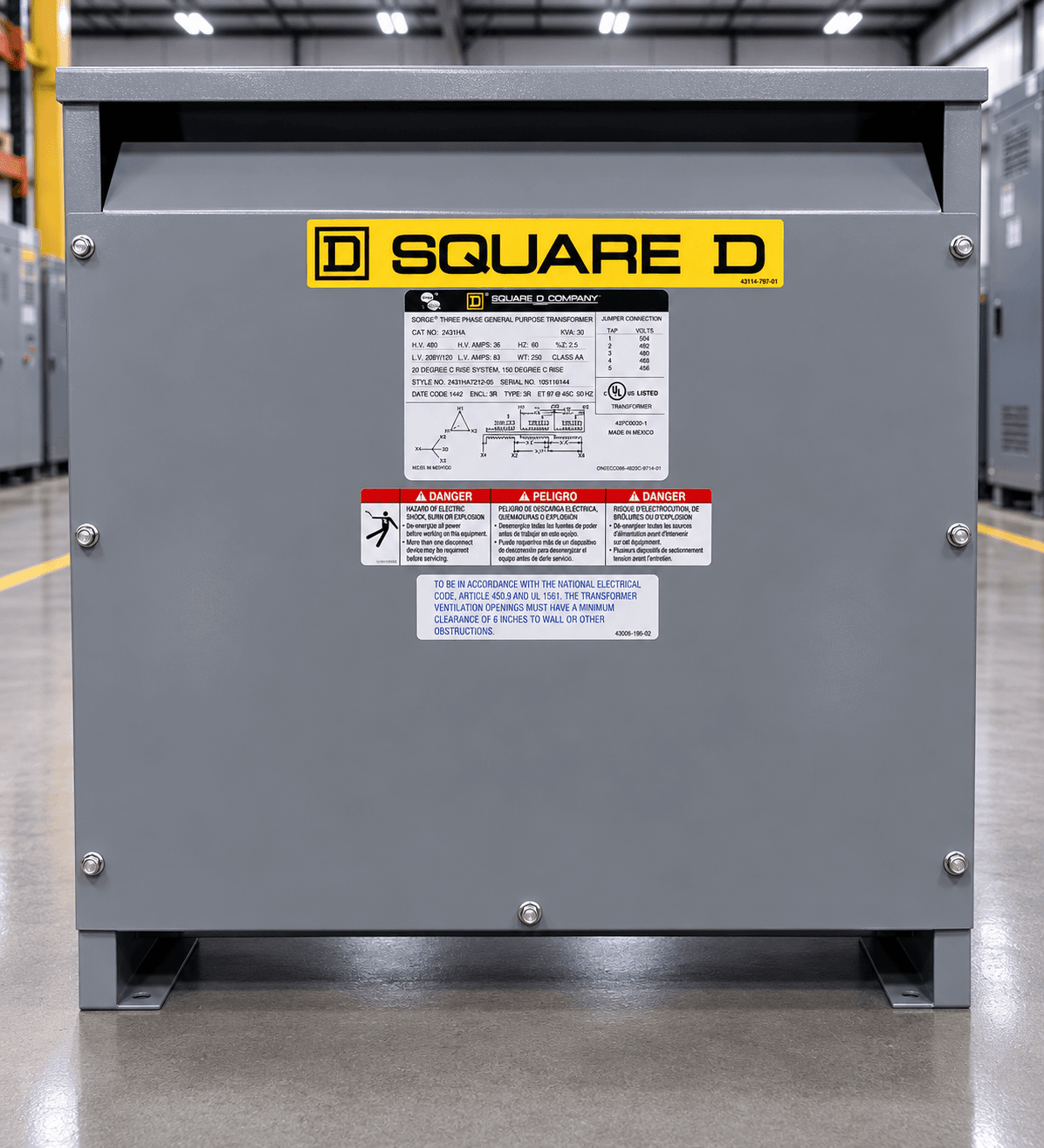 75 kVA 480V to 208/120V dry-type transformer